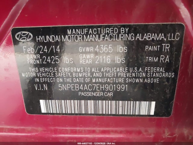 Hyundai SONATA GLS 2014 5NPEB4AC7EH901991 Image 9