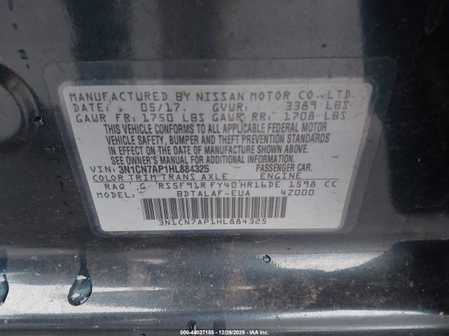 Nissan Versa 1.6 S 2017 3N1CN7AP1HL884325 Image 9