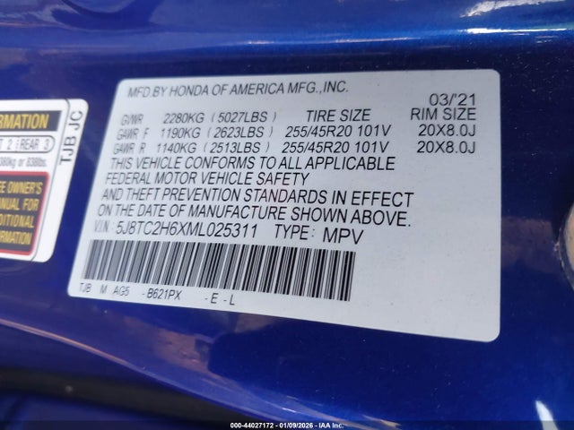 Продаж на аукціоні авто 2021 Acura Rdx A-spec Package, vin: 5J8TC2H6XML025311, номер лоту: 44027172