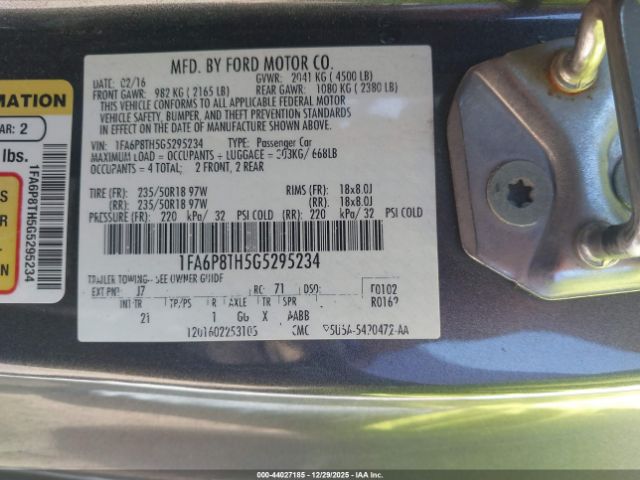 2016 FORD MUSTANG 1FA6P8TH5G5295234 Photo 8