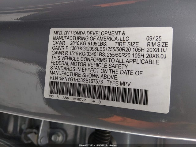 5FNYG1H33SB167573 Honda Pilot Sport