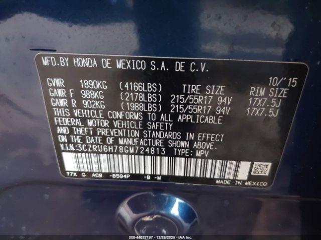 2016 HONDA HR-V 3CZRU6H78GM724813 Photo 8