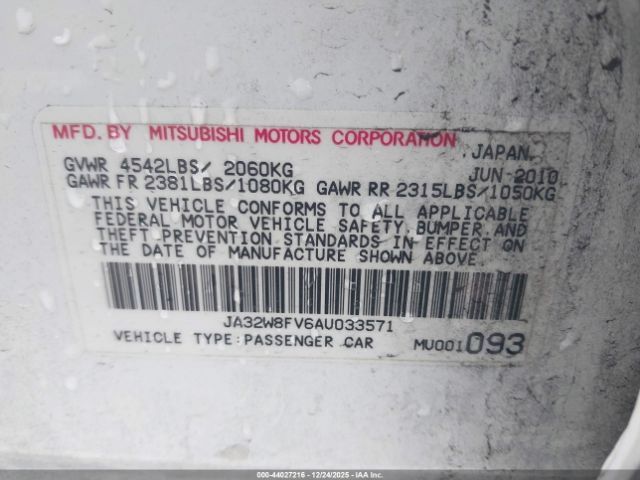 2010 MITSUBISHI LANCER EVOLUTION JA32W8FV6AU033571 Photo 8