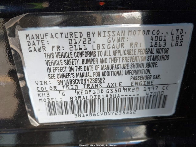 3N1AB8CV0NY235552 Nissan Sentra Sv Xtronic Cvt