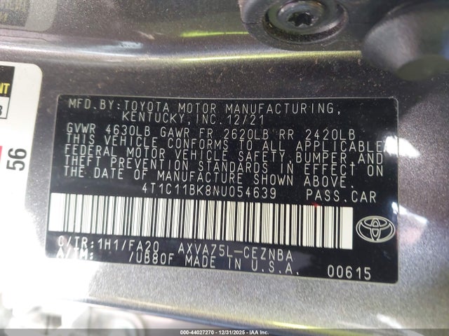 4T1C11BK8NU054639 Toyota Camry Le Awd