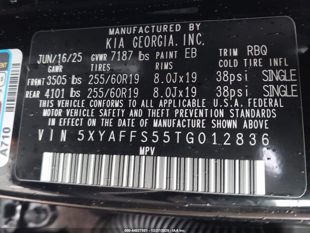 5XYAFFS55TG012836 KIA Ev9 Wind