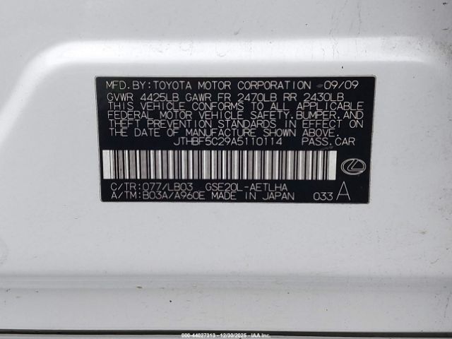 2010 LEXUS IS 250 JTHBF5C29A5110114 Photo 8