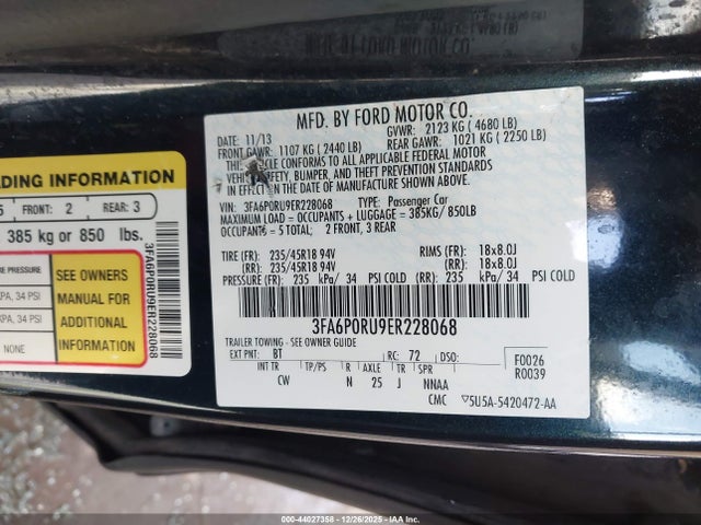 3FA6P0RU9ER228068 Ford Fusion Hybrid Titanium