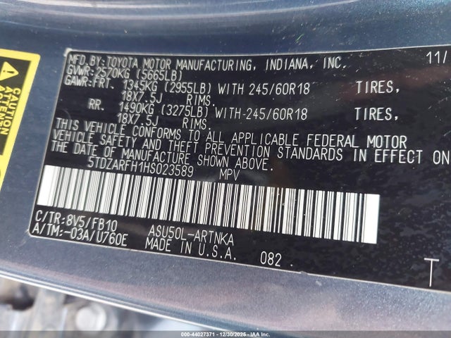 5TDZARFH1HS023589 Toyota Highlander Le
