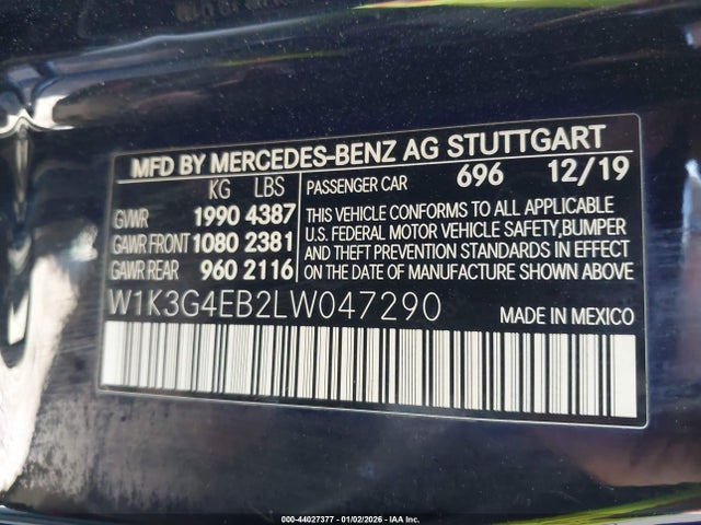 Aukcja sprzedaży 2020 Mercedes-benz A 220, vin: W1K3G4EB2LW047290, numer aukcji: 44027377