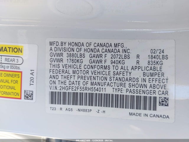 Honda Civic Sport 2024 2HGFE2F55RH554011 Image 9