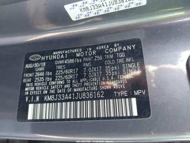 2018 HYUNDAI TUCSON KM8J33A41JU836162 Photo 8