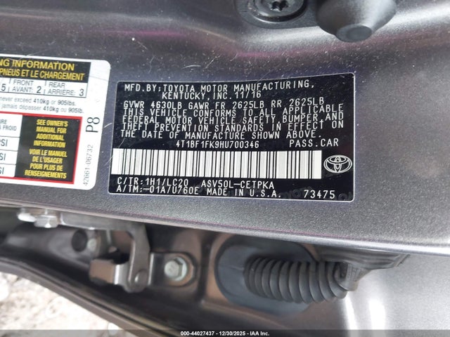4T1BF1FK9HU700346 Toyota CAMRY XSE
