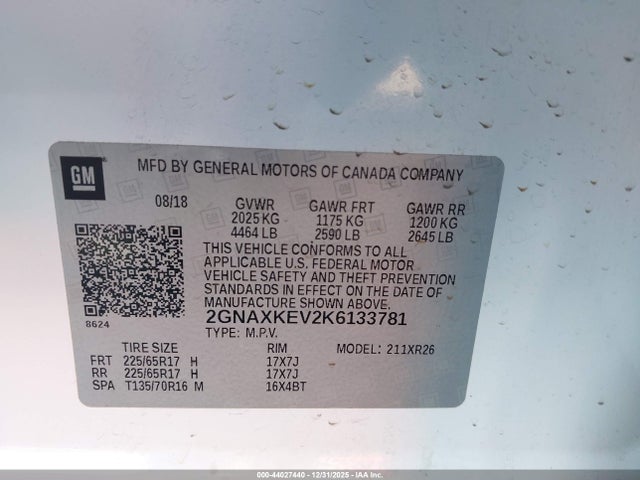 2019 CHEVROLET EQUINOX 2GNAXKEV2K6133781 Photo 8