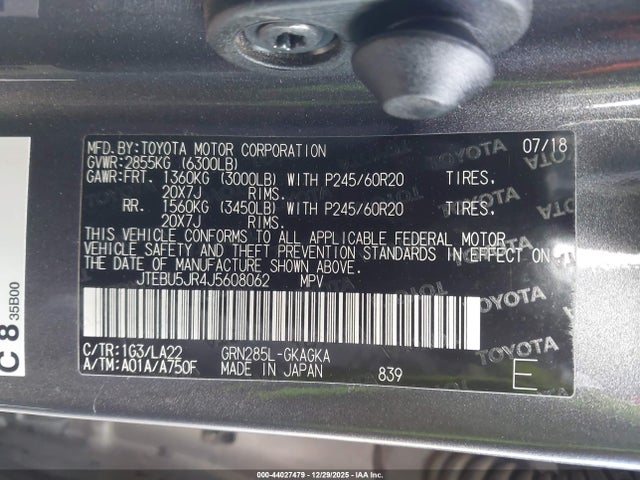 Toyota 4runner Limited 2018 JTEBU5JR4J5608062 Image 9