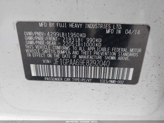Subaru Impreza 2.0i 2014 JF1GPAA69E8292040 Image 9