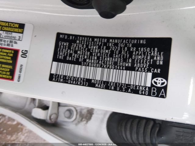 2019 TOYOTA COROLLA 5YFBURHE7KP861444 Photo 8