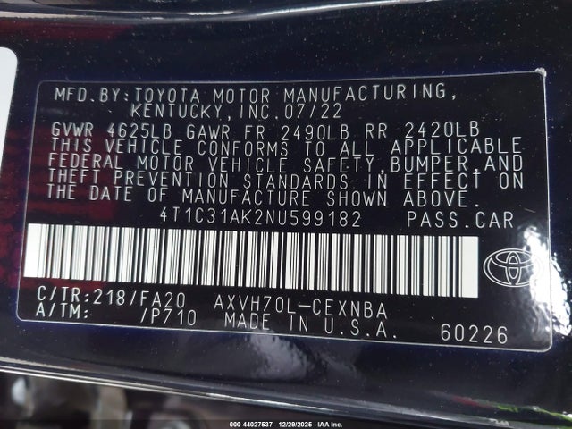 Toyota CAMRY HYBRID 2022 4T1C31AK2NU599182 Image 22
