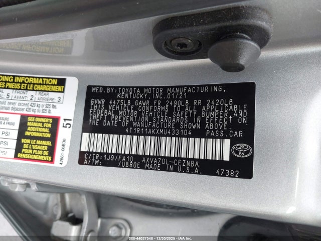 4T1R11AKXMU433104 Toyota CAMRY LE