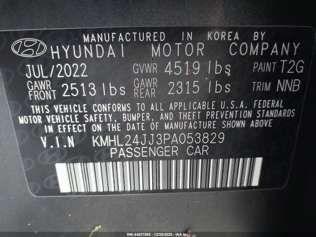 KMHL24JJ3PA053829 Hyundai Sonata Hybrid Blue