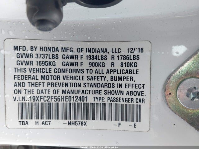 Honda Civic Lx 2017 19XFC2F56HE012401 Image 9