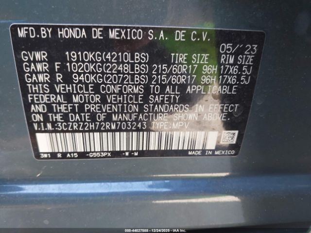 2024 HONDA HR-V 3CZRZ2H72RM703243 Photo 8