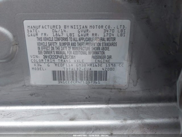 Nissan Versa Note S (sr)/s Plus/sl/sr/sv 2015 3N1CE2CP4FL357361 Image 9