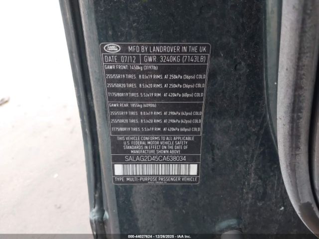2012 LAND ROVER LR4 SALAG2D45CA638034 Photo 8