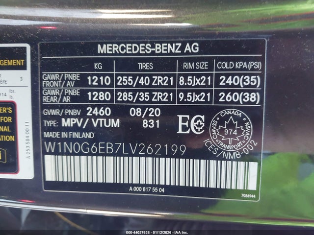 Aukcja sprzedaży 2020 Mercedes-benz Amg Glc 43 4matic, vin: W1N0G6EB7LV262199, numer aukcji: 44027638
