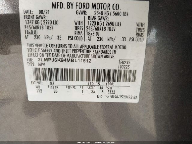 2021 LINCOLN NAUTILUS 2LMPJ6K94MBL11512 Photo 8