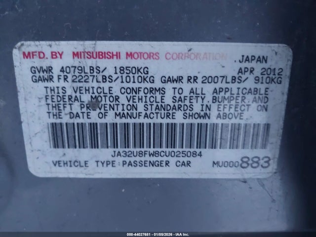 2012 MITSUBISHI LANCER JA32U8FW8CU025084 Photo 8