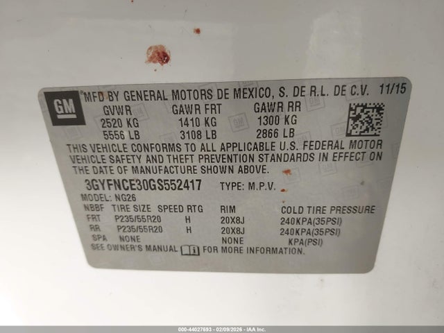 2016 CADILLAC SRX 3GYFNCE30GS552417 Photo 8