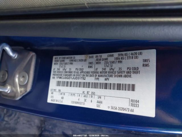 2018 FORD ESCAPE 1FMCU0GD1JUD31752 Photo 8