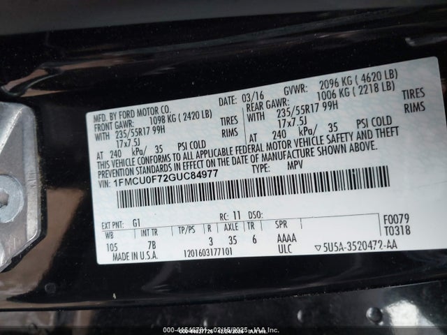 Ford ESCAPE S 2016 1FMCU0F72GUC84977 Image 9