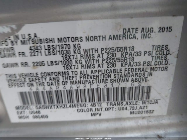 2015 MITSUBISHI OUTLANDER SPORT 4A4AR4AW8FE047169 Photo 8