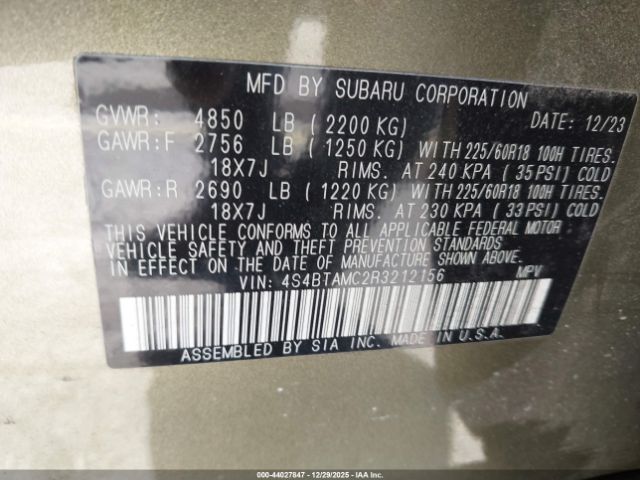 2024 SUBARU OUTBACK 4S4BTAMC2R3212156 Photo 8