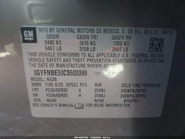 2012 CADILLAC SRX 3GYFNBE30CS603399 Photo 8