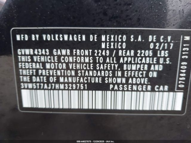 2017 VOLKSWAGEN JETTA 3VW5T7AJ7HM329751 Photo 8