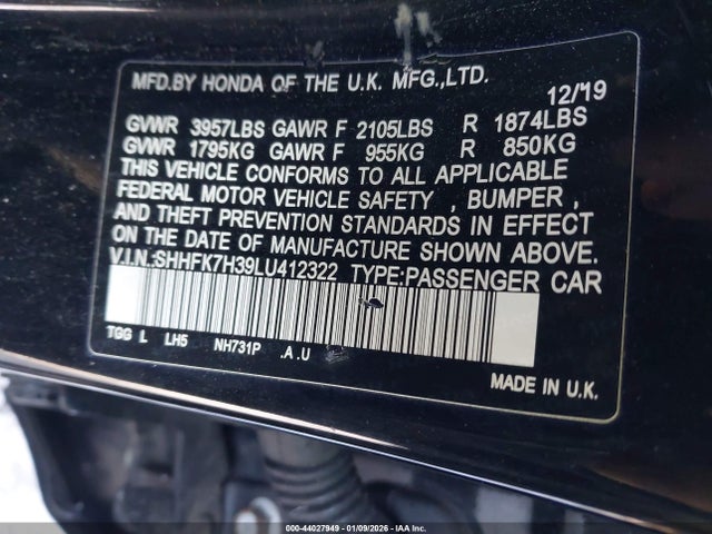 SHHFK7H39LU412322 Honda Civic Lx