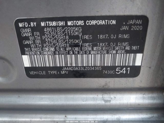 2020 MITSUBISHI OUTLANDER JA4AD3A33LZ034365 Photo 8