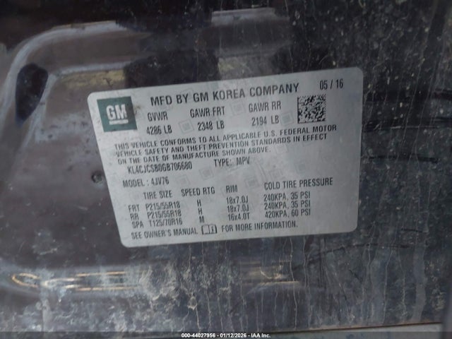 Продаж на аукціоні авто 2016 Buick Encore Leather, vin: KL4CJCSB0GB706680, номер лоту: 44027956