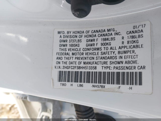 Honda Civic Lx 2017 2HGFC2F58HH513358 Image 9