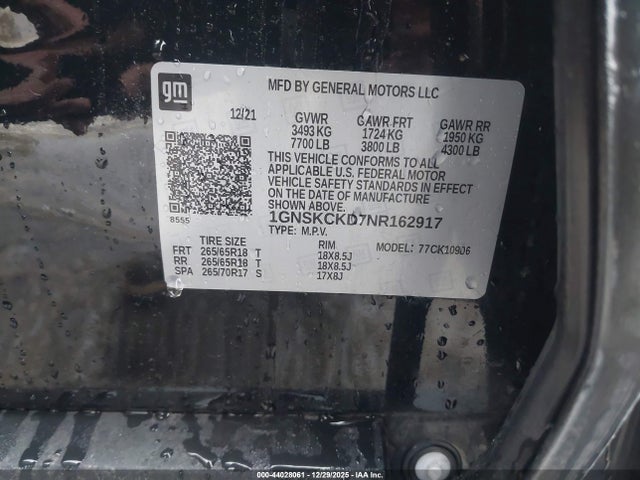 1GNSKCKD7NR162917 Chevrolet Suburban 4wd Lt