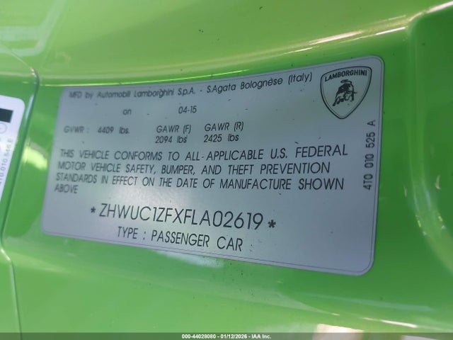 2015 LAMBORGHINI HURACAN ZHWUC1ZFXFLA02619 Photo 8