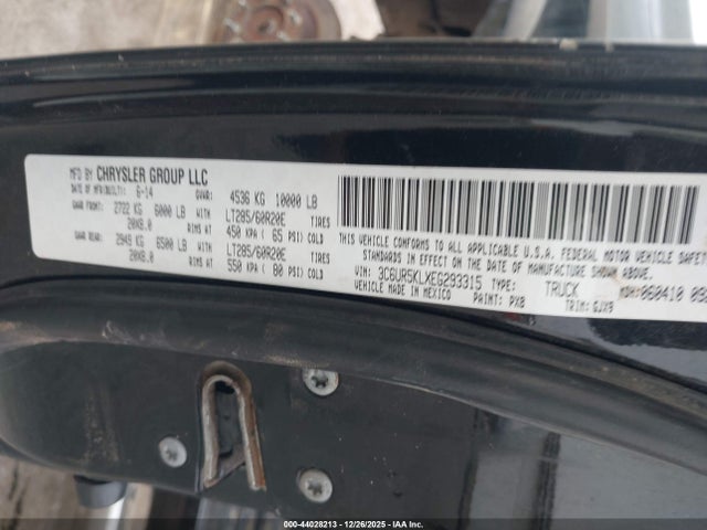 Aukcja sprzedaży 2014 Ram 2500 Laramie, vin: 3C6UR5KLXEG293315, numer aukcji: 44028213