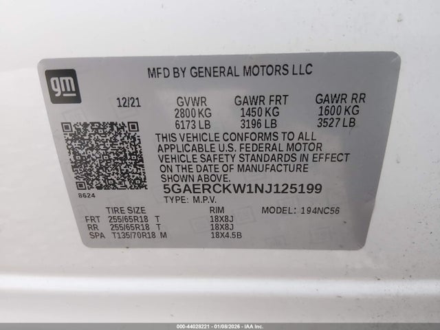 5GAERCKW1NJ125199 Buick Enclave Fwd Premium
