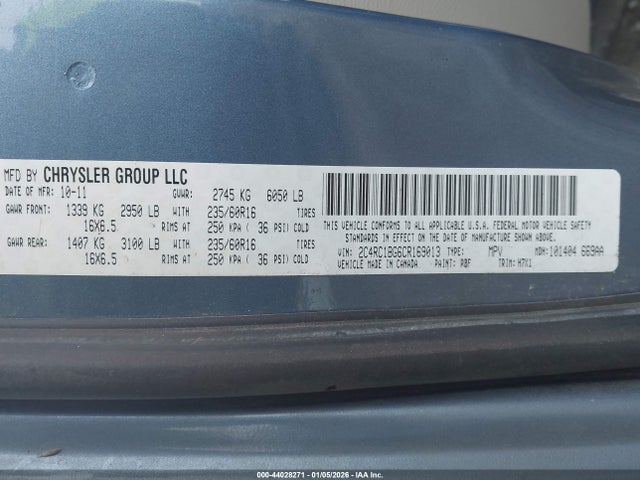 44028271 :رقم المزاد ، 2C4RC1BG6CR169013 vin ، 2012 Chrysler Town & Country Touring مزاد بيع