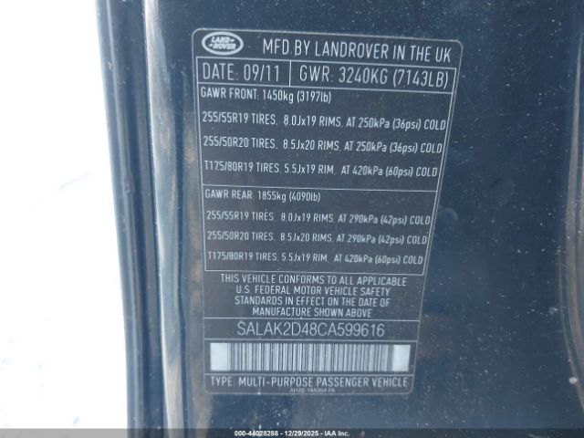 2012 LAND ROVER LR4 SALAK2D48CA599616 Photo 8