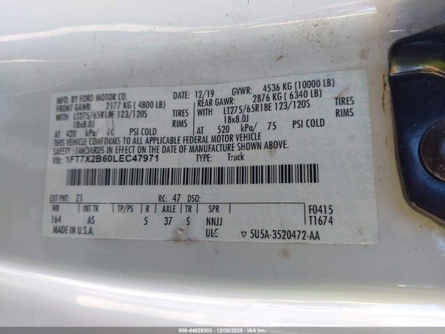 Ford F-250 Xl 2020 1FT7X2B60LEC47971 Image 9