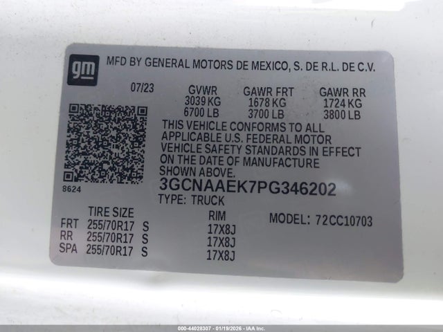 3GCNAAEK7PG346202 Chevrolet Silverado 1500 2wd Standard Bed Wt